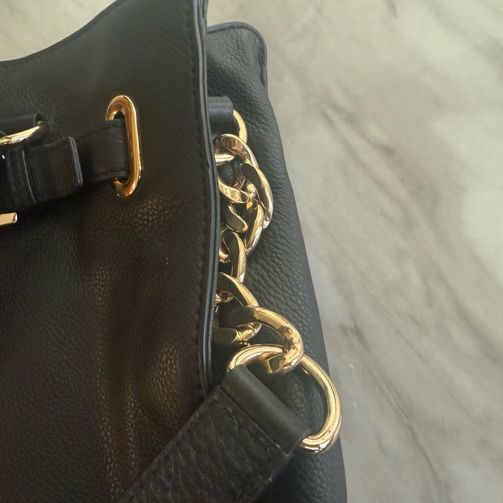 Michael Kors Hamilton Black Leather Satchel Bag with Gold Accents - Picture 5 of 16